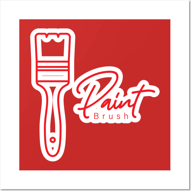 Paint Brush with Text Sticker design logo vector. Painting working tool equipment icon concept. Painting Brush sticker vector design with shadow. Wall Art by AlviStudio